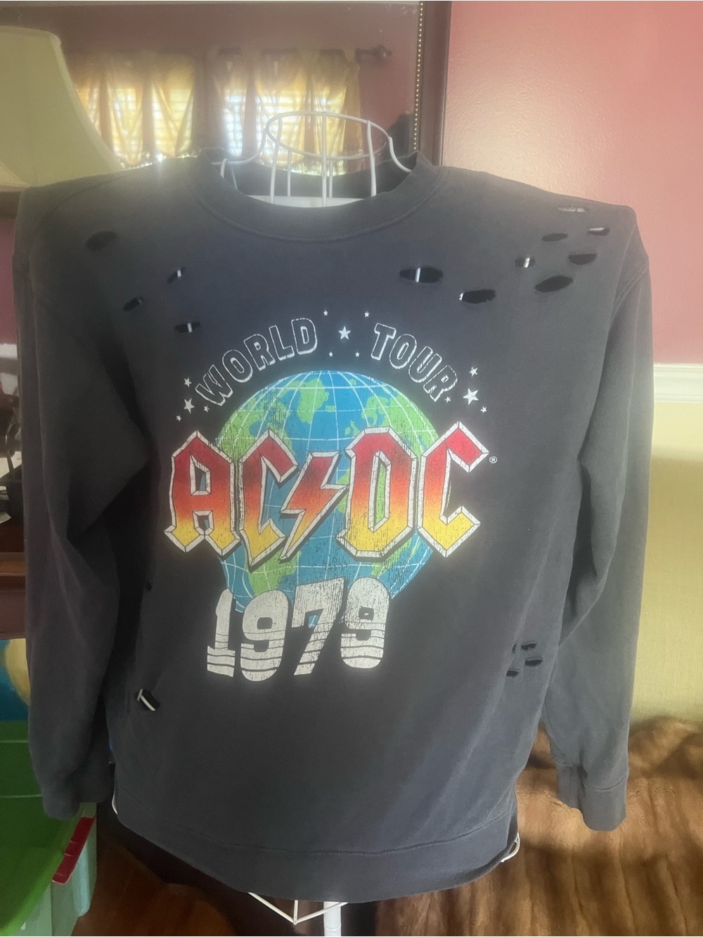 AC/DC Black Distressed 'World Tour 1979' Graphic Sweatshirt